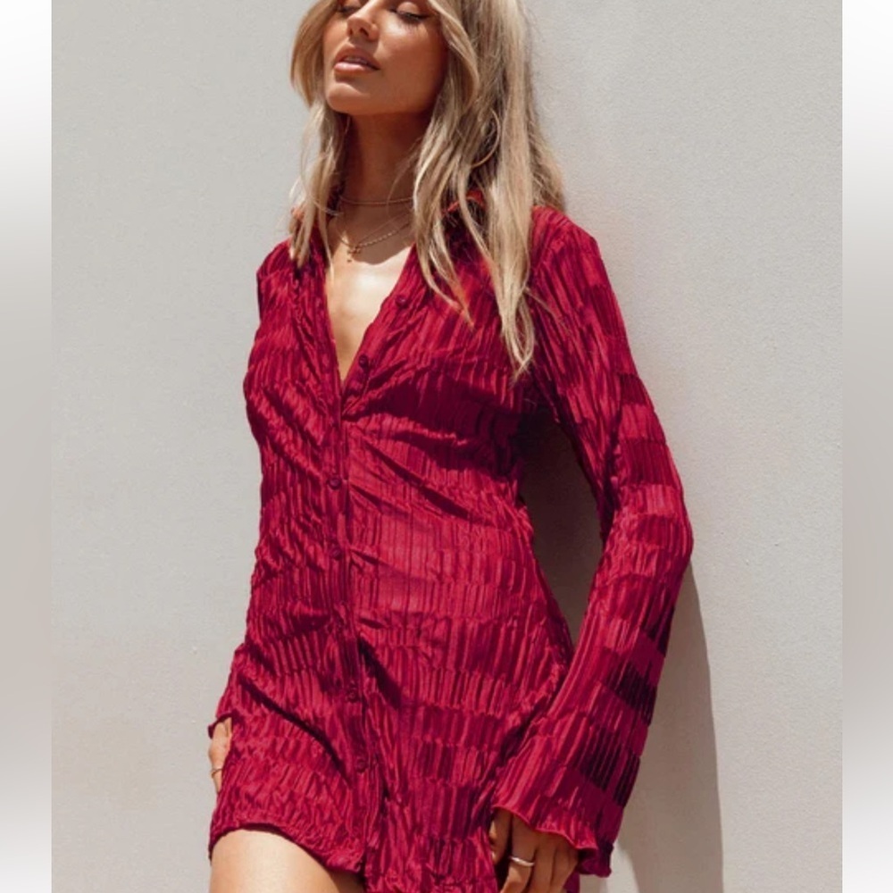 Princess Polly Lila Shirt Dress Burgundy Size 2 (AU 6) NWT